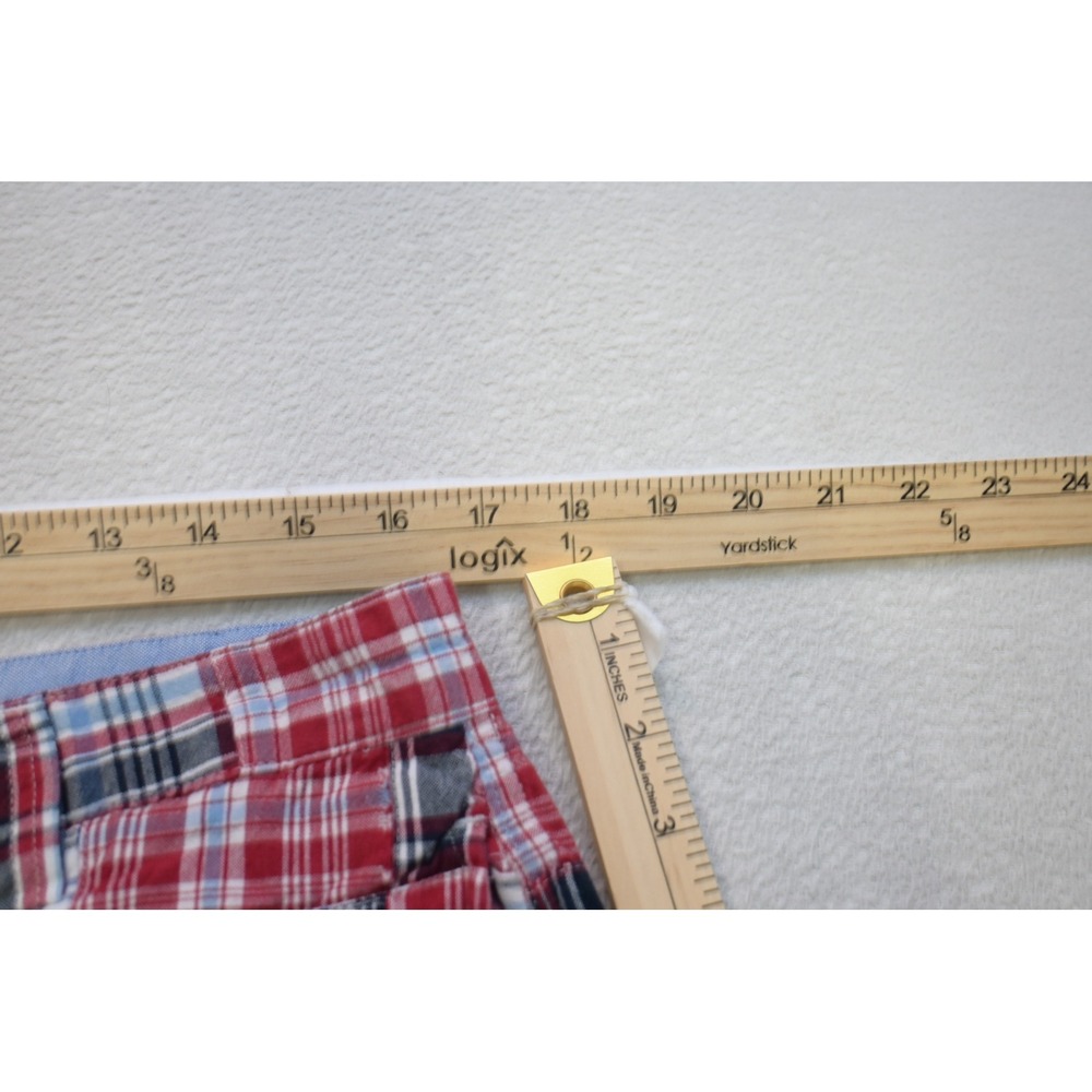 Chaps Patchwork Plaid Shorts Mens 32 Red White Blue Cotton Preppy Excellent - Picture 4 of 8